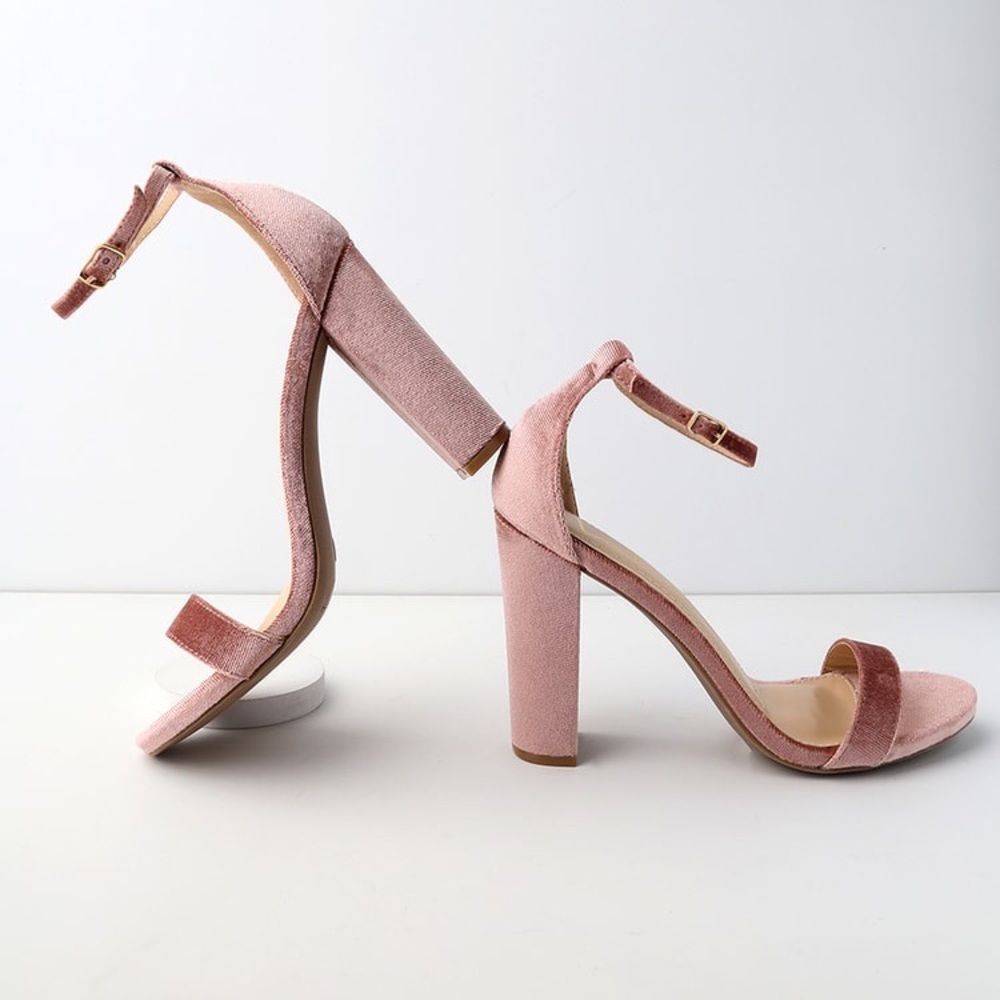 Lulus Taylor Mauve Velvet Strap Heels 7
